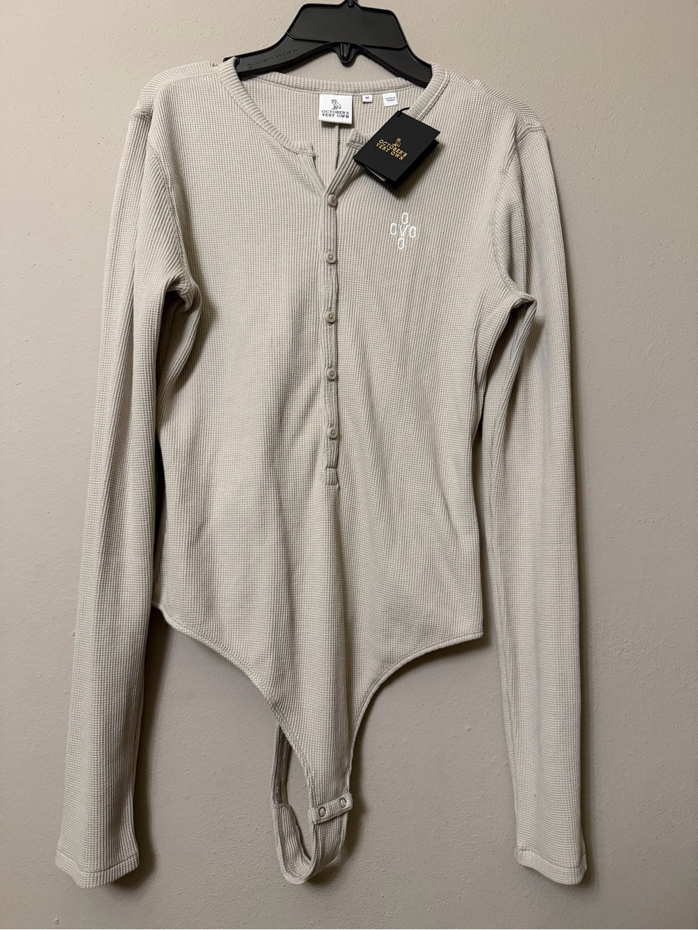 OVO Cream Waffle Knit Long-Sleeve Henley Bodysuit